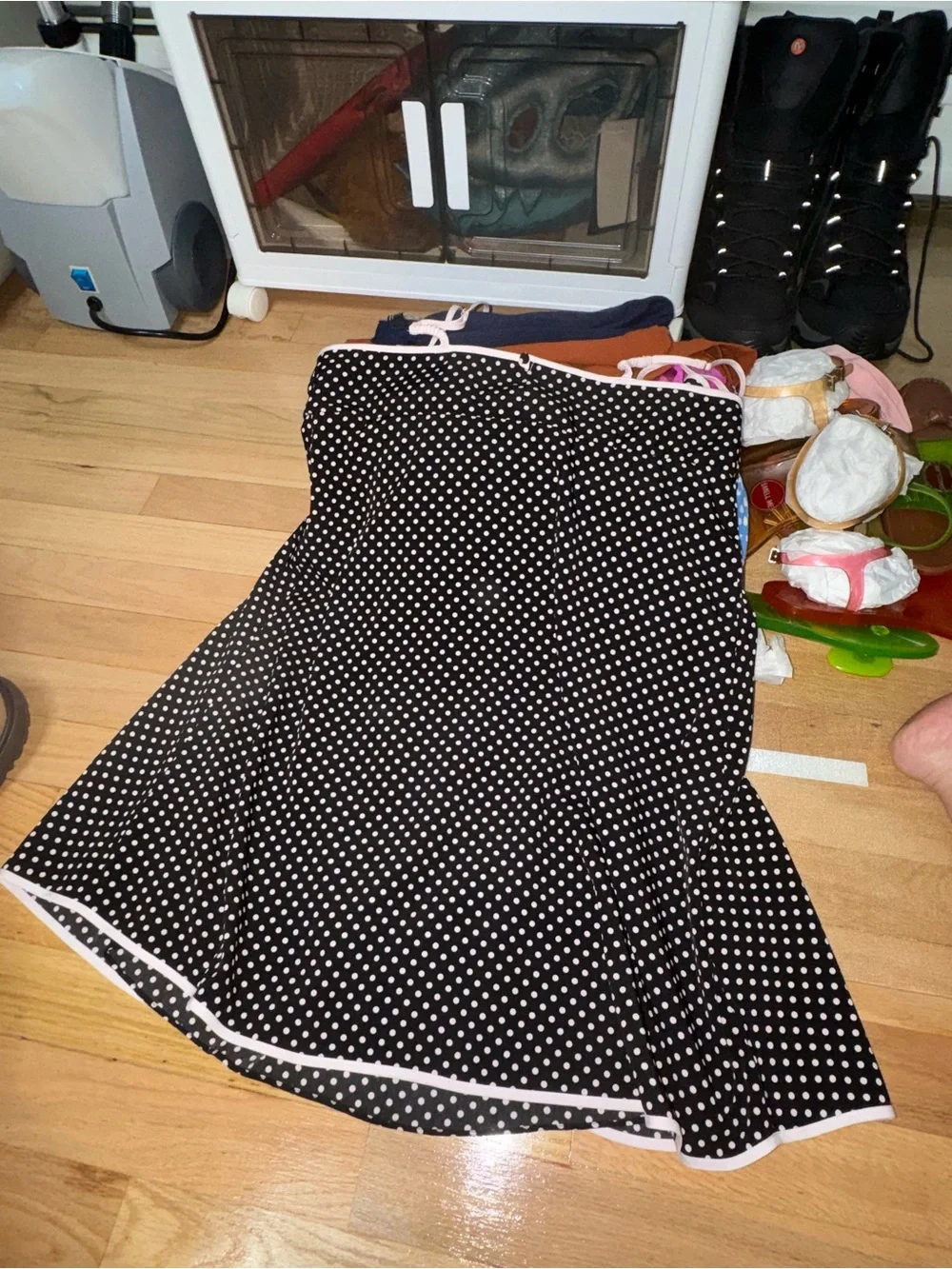 kate spade Black Polka Dot Strapless Pajama Dress with Pink Piping